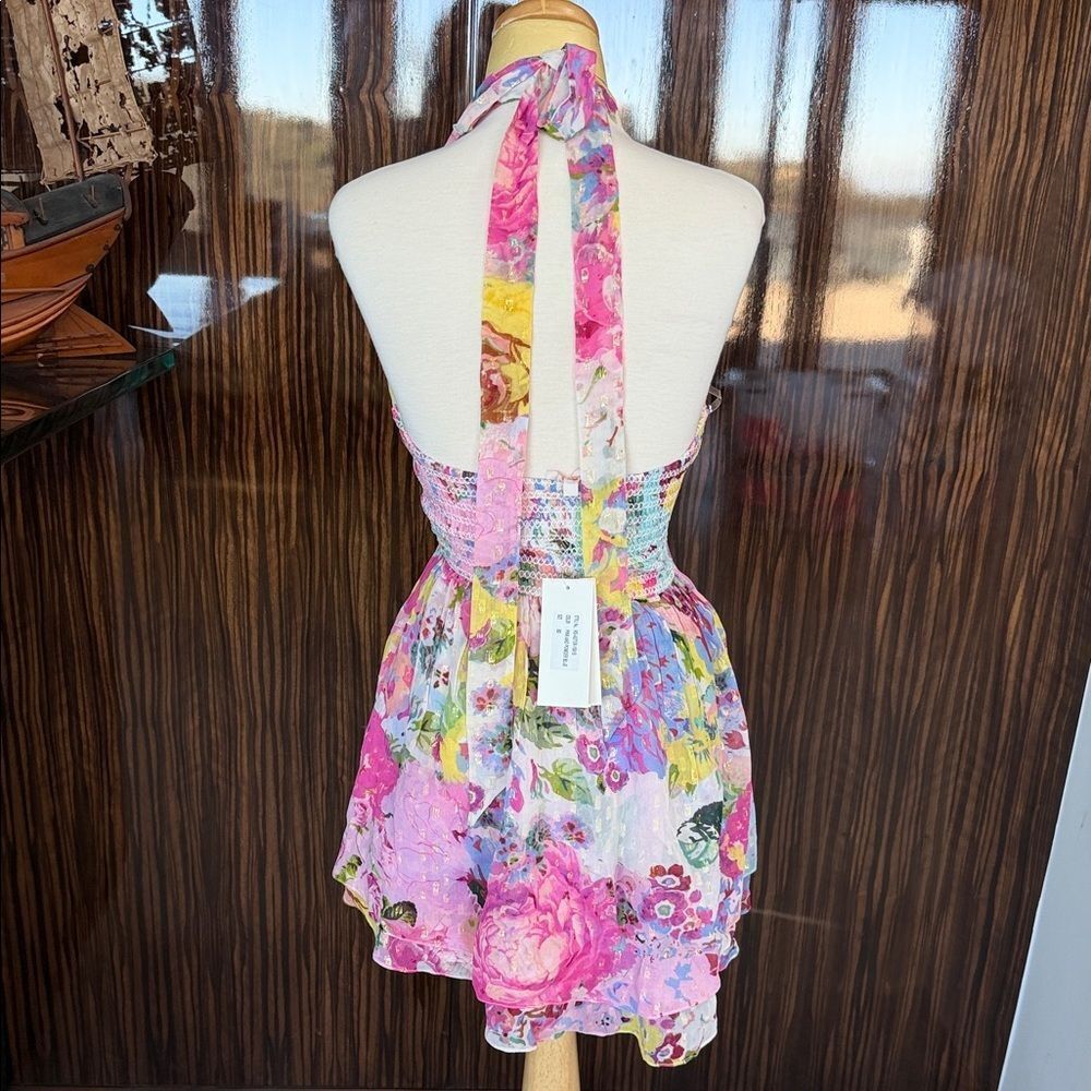 Rococo Sand Floral Halter Mini Dress - Pink and Yellow - Picture 3 of 4
